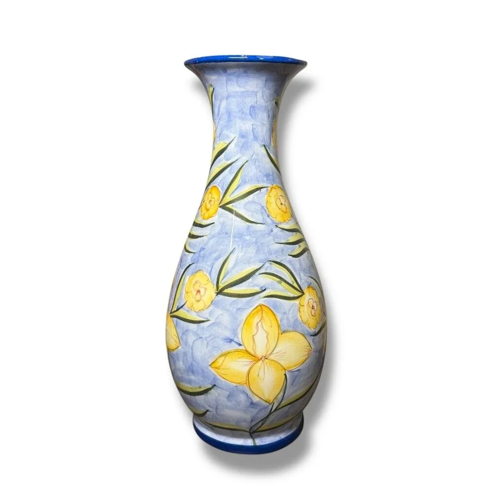 Hand-Painted Floral‎ Vase Ceramic Grand Millennial Tall Botanical Pottery Decor